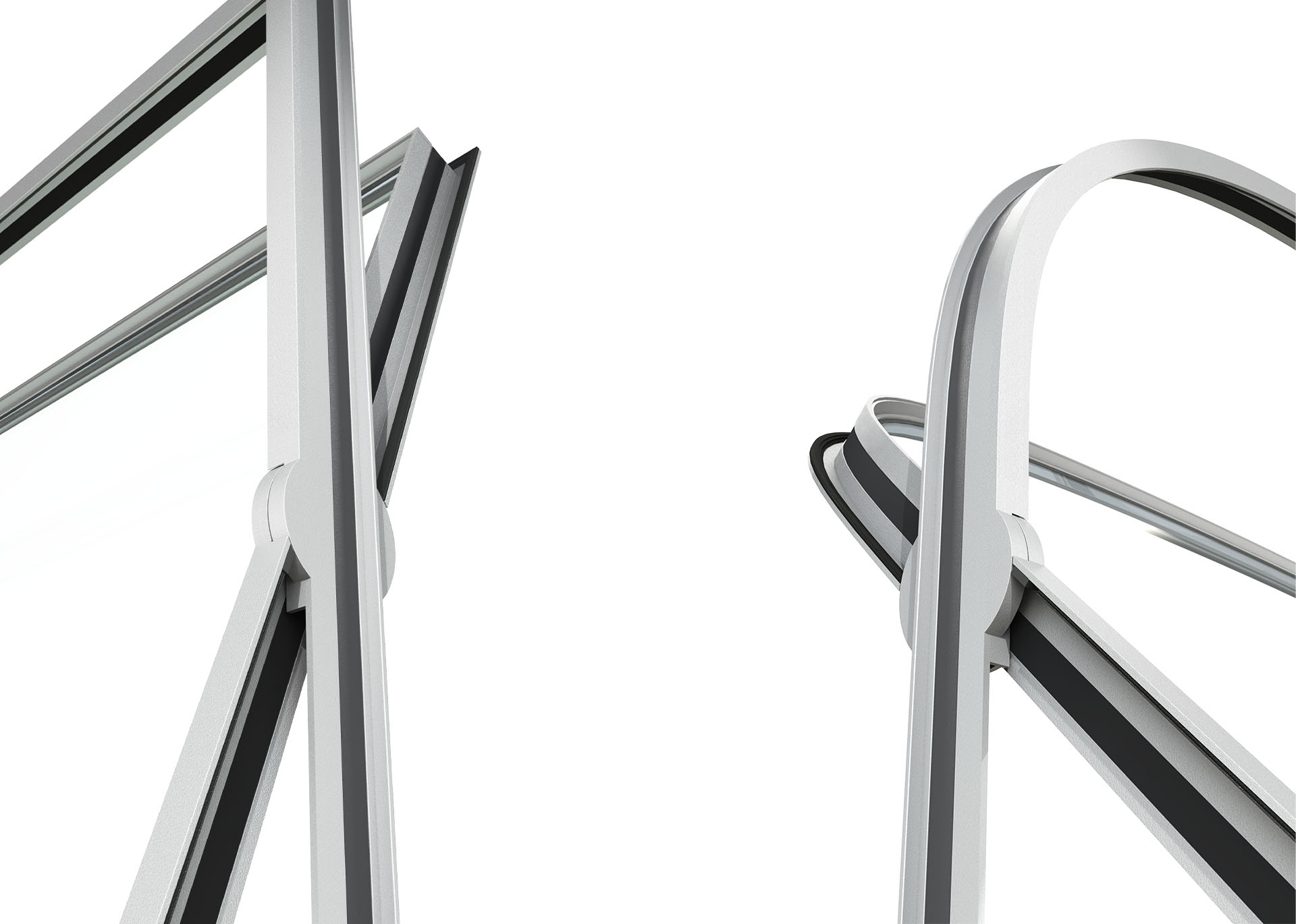 3d rendering detail of MHB steel pivot door curves and angles